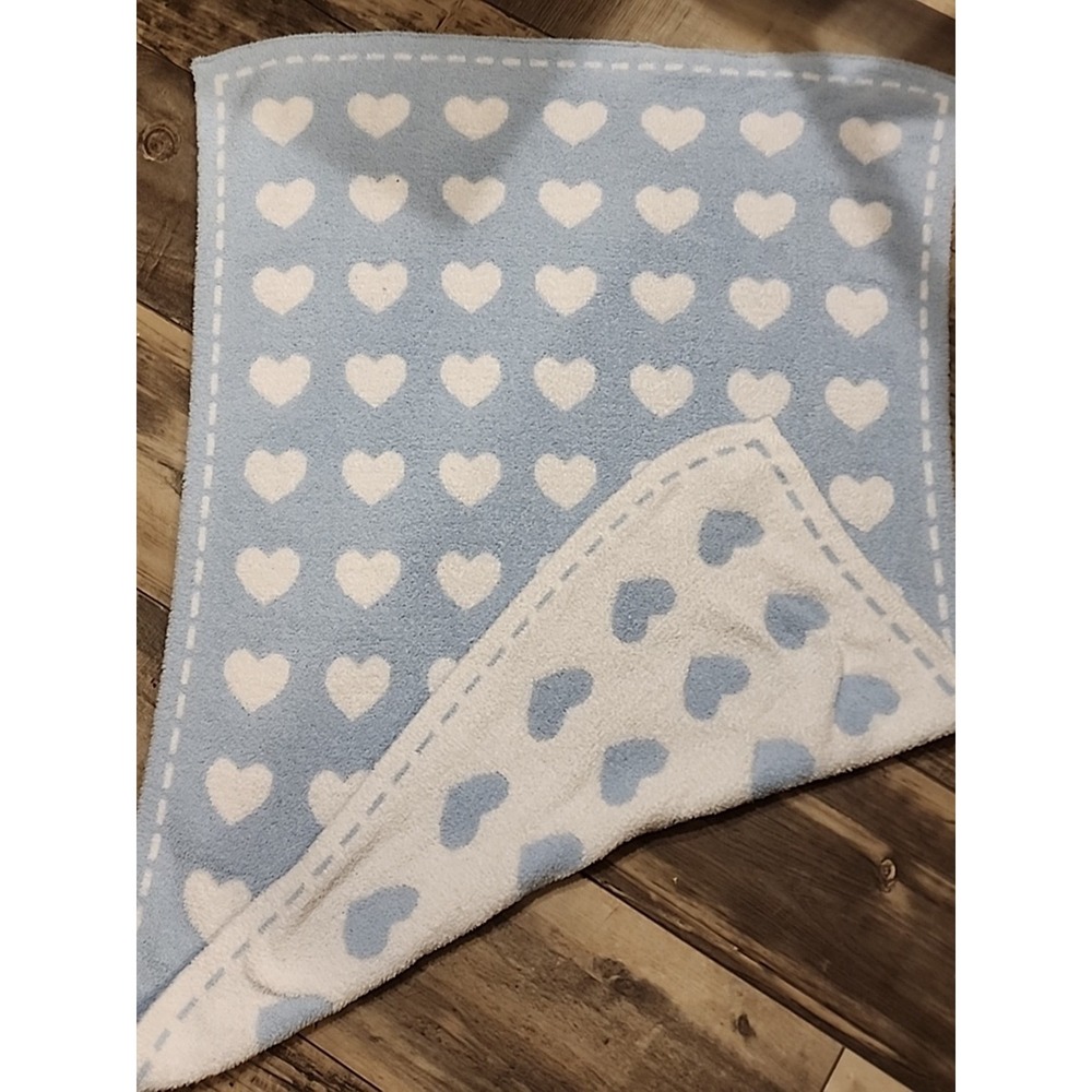 Kid‎ Nation Blue White Heart Reversible Baby Blanket 32x45 Chenille